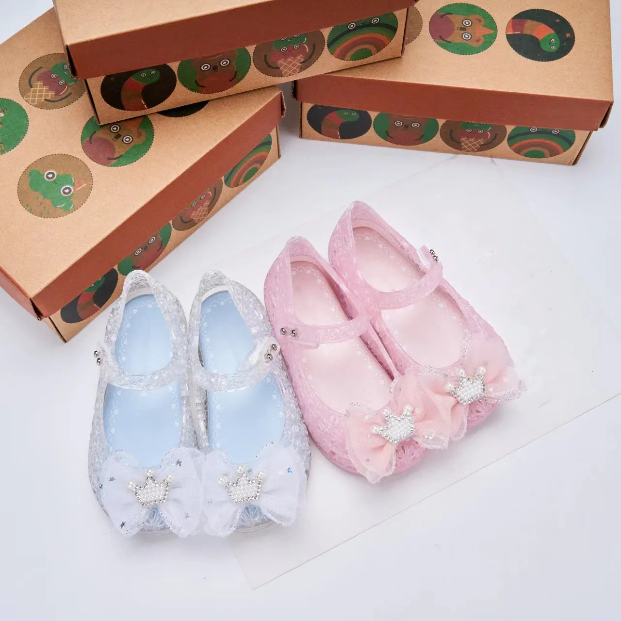 2024 New Children's Jelly shoes Bird's Nest Bow Crown Princess Single Shoes Fragrant PVC Soft Beach Sandals For Kids HMI156