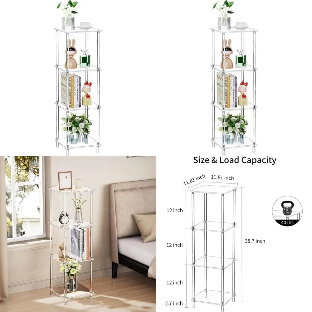 

Modern 4-Tier Acrylic End Table, 11.81 x 11.81 x 38.7, Small Corner Shelf Nightstand for Living Room and Bedroom
