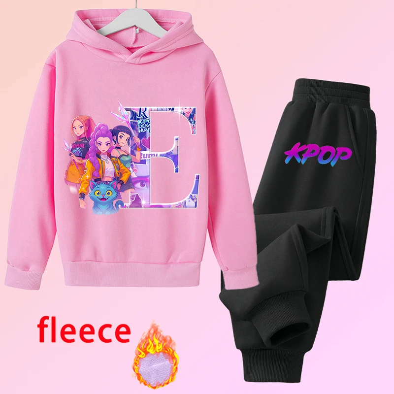 

KPop Demon Hunters Pullover Hoodies Pants Set Kawaii Anime Pattern Sweatshirt Kid Autumn and Winter Warm Home Clothing Sweater