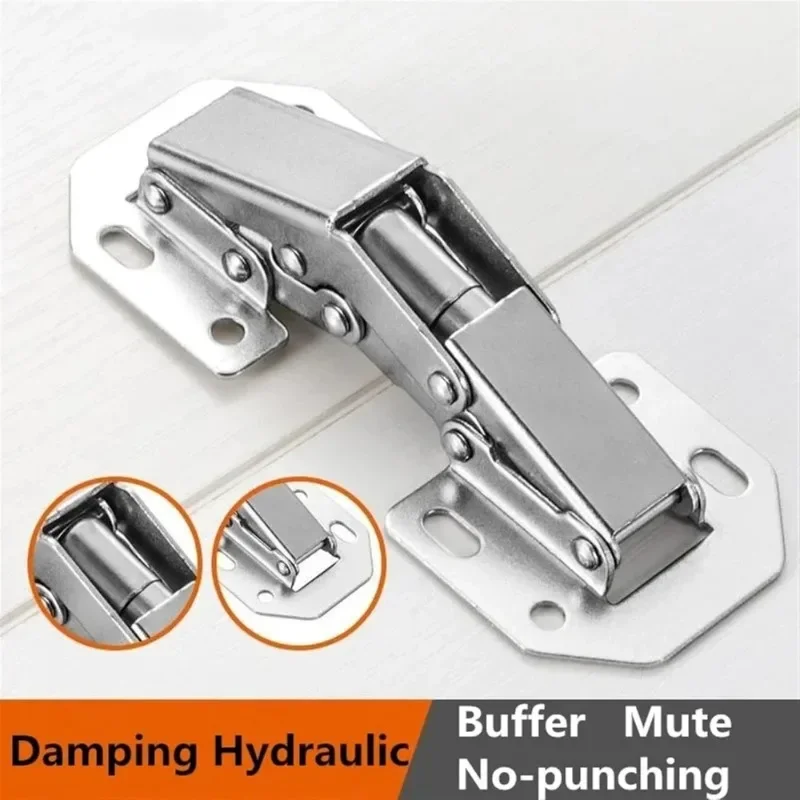 2/12PCS 90 Degree Steel Cabinet Hinges No-Drilling Hole Cupboard Hydraulic Buffer Hinge Home Cabinet Hinges Furniture Hardware