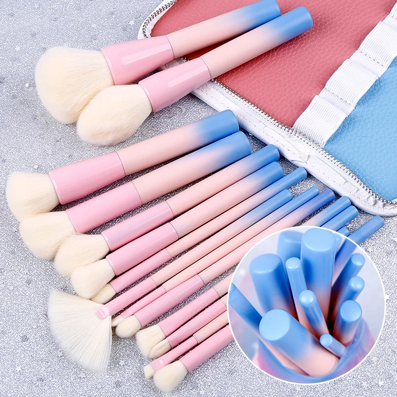 14Pcs/set Gradient Handle Makeup Brushes Soft Synthetic Hair Foundation Power Brush Set Facial Make Up Tools Cosmetic