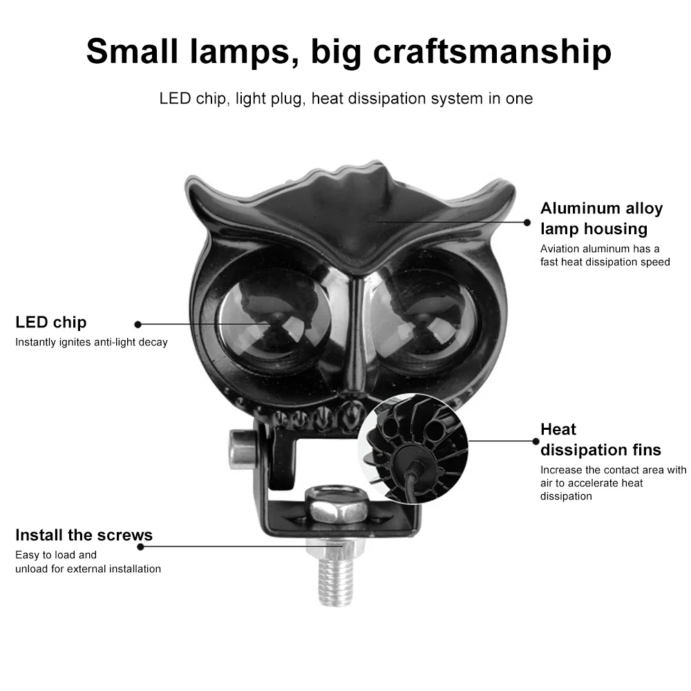 Focos Led para motocicleta, lámpara estroboscópica de cuatro modos, 32W, 3000LM, amarillo, blanco, búho, 9-85V, Universal