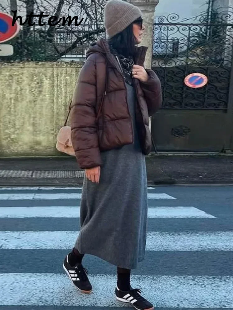 Warm Women's Puffy Solid Stand Collar Full Sleeve Pockets Jacket 2025 Winter