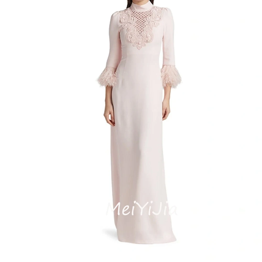 Meiyijia Evening Dress O-Neck Feather Mermaid Embroidery zipper Up Saudi Arabia Sexy Evening Birthday Club Outfits Summer 2024