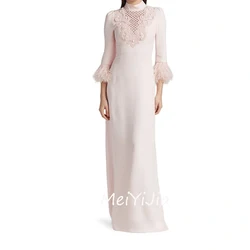 Meiyijia Evening Dress O-Neck Feather Mermaid Embroidery zipper Up Saudi Arabia Sexy Evening Birthday Club Outfits Summer 2024