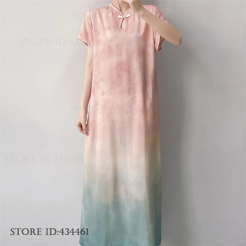 Plus Size Female Long Nightgown Loungewear New Chines Style Sleepwear Nightdress Summer New Nightdress Homewear Loose Loungewear 3