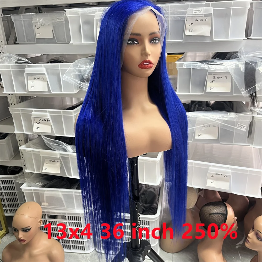 High Quality  Navy Blue 13X6 Straight Lace Front Human Hair Wigs On Sale 13X4 hd Brazilian 30 Inch Royal Blue Colored Lace Front