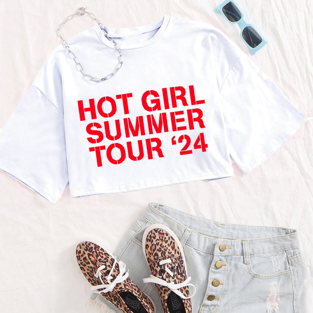 Hot Girl Summer Tour '24 Shirt Girls O-Neck Casual Women Navel exposed shirt Megan Fans Gift