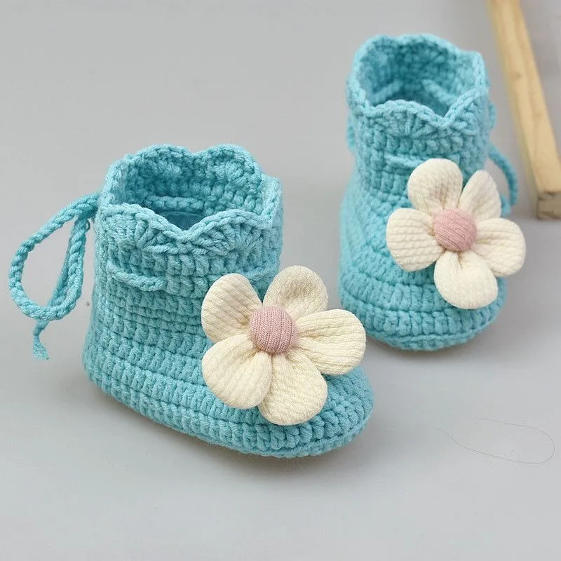 

Нескользящая обувь для ходунков на мягкой подошве для детей 0-12 месяцев, вязаная крючком зимняя детская обувь для ползания