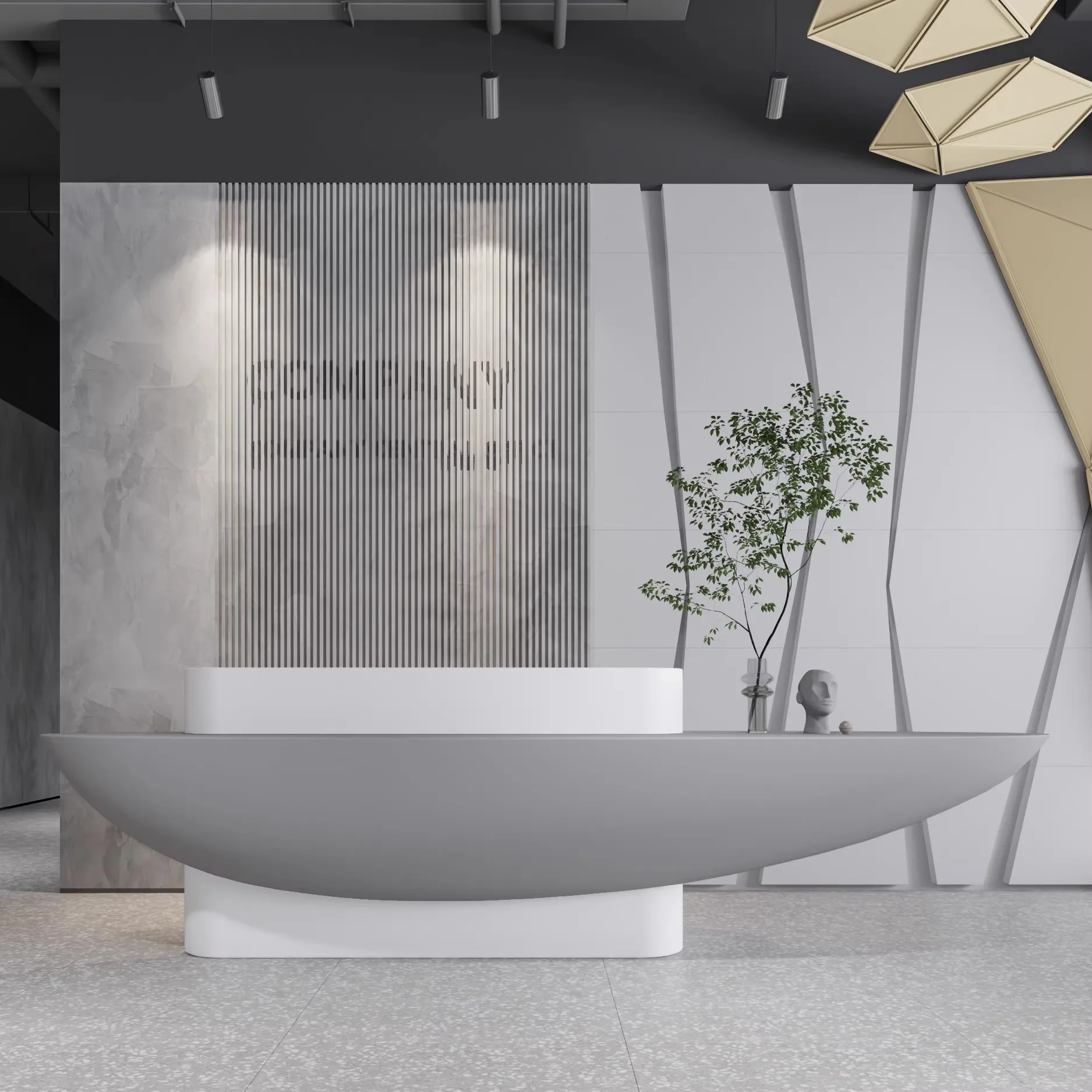 Custom Gold Simple MDF Reception Desk 3 People Medical Front Desk Salon Hotel Gym Hospital School Shopping Center Use