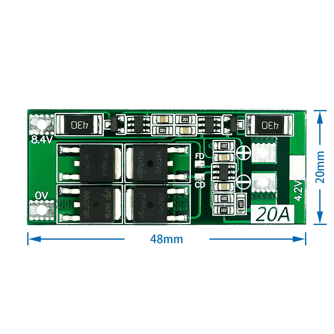 2S 20A 7.4V 8.4V 18650 Lithium battery protection board/BMS board standard