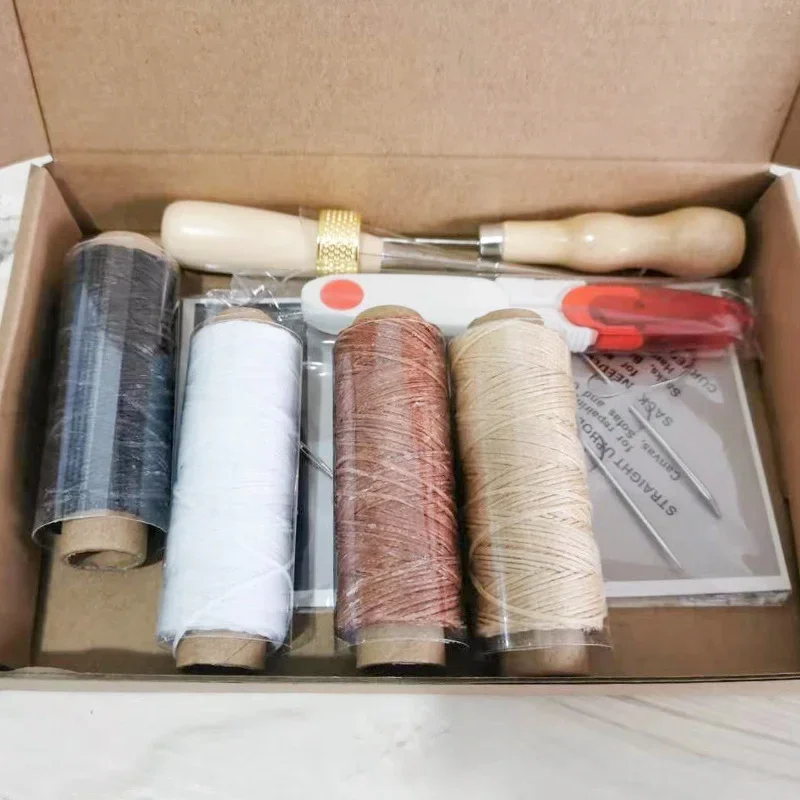 Leather Craft Sewing Kit Waxed Thread Hand Quilting Needles Sewing Awl for Beginner Leather Upholstery Repair, Stitching, Sewing view 2