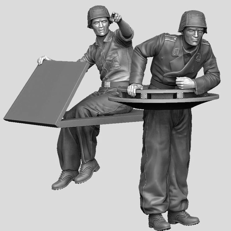

1/35 2pcs Double Headed WWII Soldier Resin Model Figure Gk Micro 3d Printed White Model Toy Unassembled Unpainted Kit