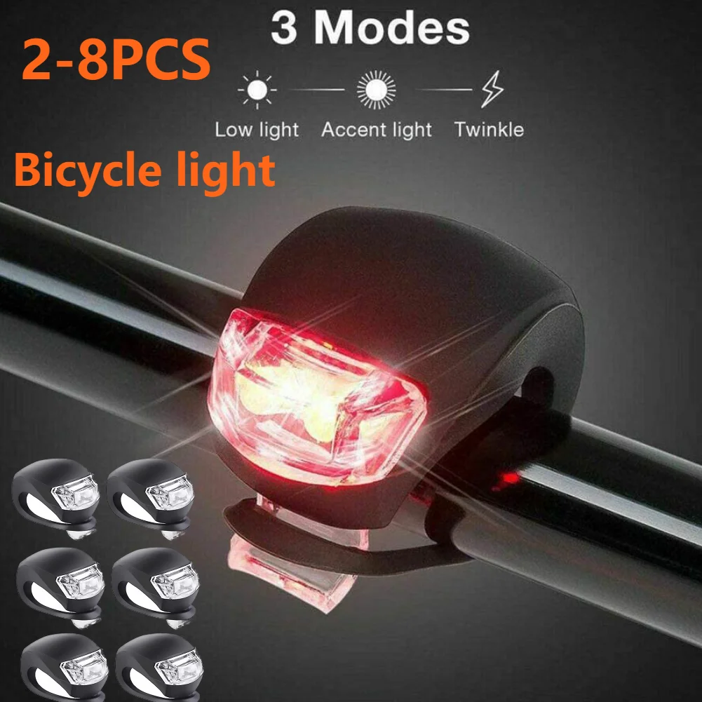1-4Pairs LED Silicone Bicycle Front Rear Light Set 3 Modes Waterproof MTB Mountain Road Bike Cycling Headlight Tail Warning Lamp