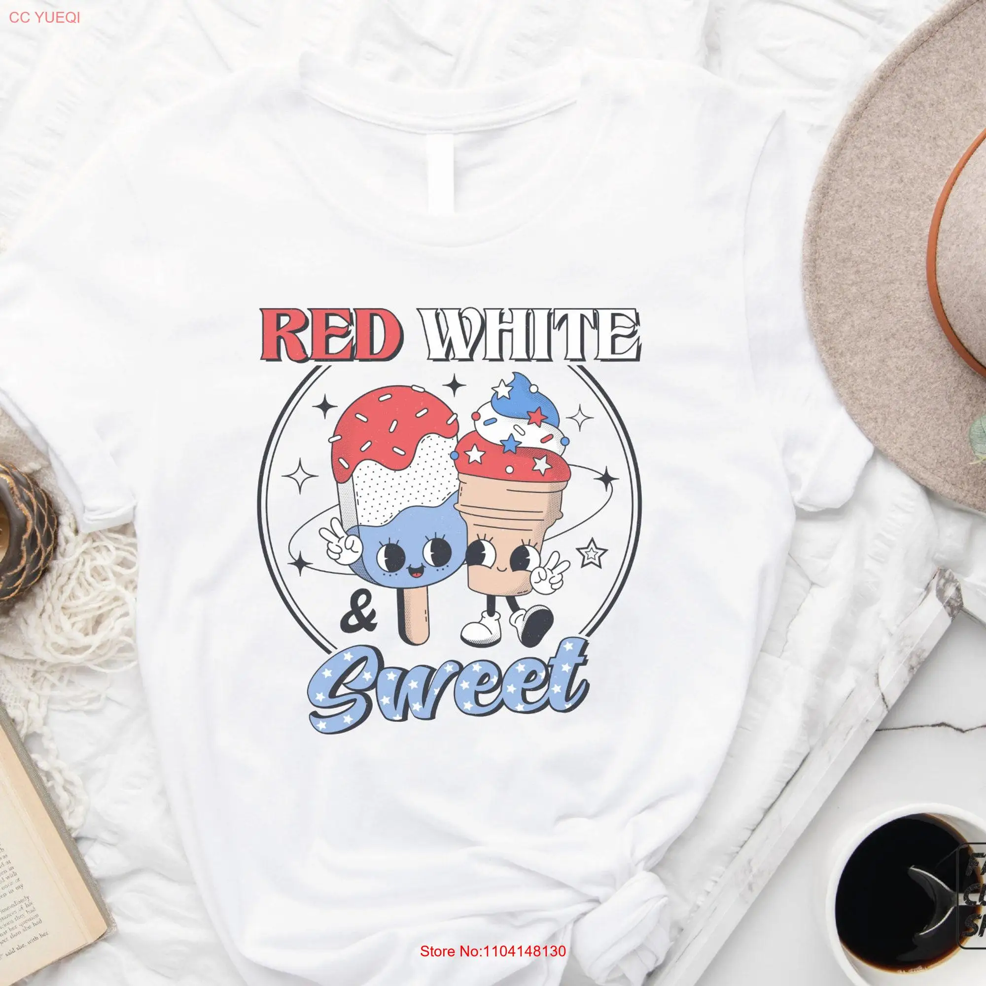 Red White and Sweet T Shirt 4th of July Retro Ice Cream American USA Funny Foodie E0037 long or short sleeves