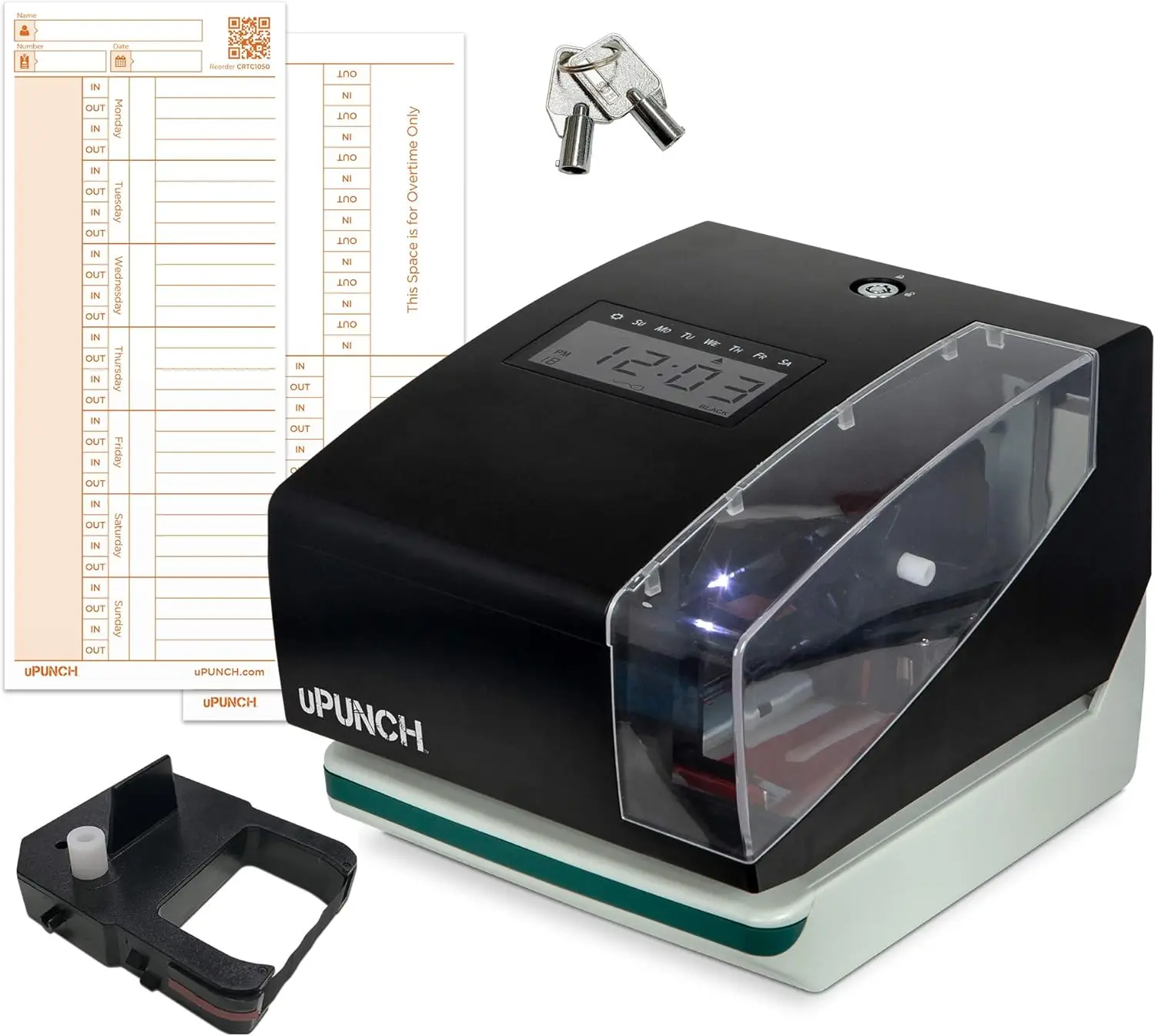 

uPunch CR1000 Digital Time Clock and Date Stamp for Small Business: Complete Employee Time Tracking System with 50 Time Cards, R