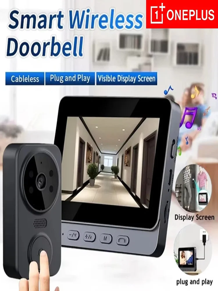 

OnePlus Wireless Video Doorbell Camera Smart Security System with Night Vision 2.4G WiFi HD Motion Detection And Cloud Storage