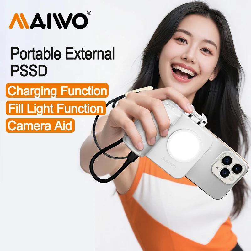 

MAIWO External PSSD Portable Large Capacity Camera Aid For 512GB 1TB 2TB with Fill Light/Charging Function Bluetooth Control