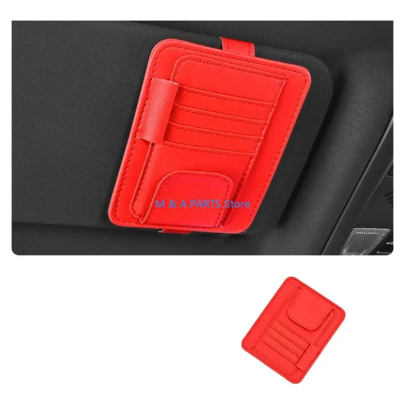 U1JF Car Visors Organiser with Double Layer PU Leather Card Slots & Eyeglass Holder