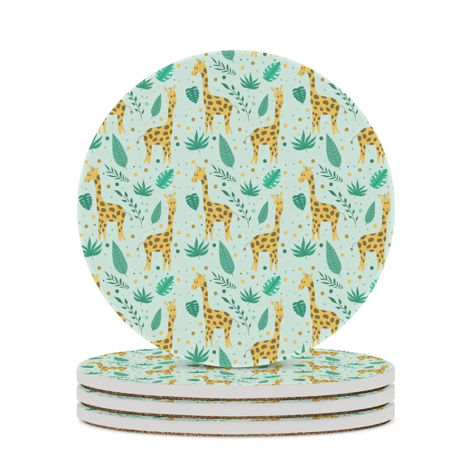Tropical Plants Giraffe Pattern Yellow Coasters for Drinks Housewarming Gifts for New Home Present for Friends,Living Room Decor