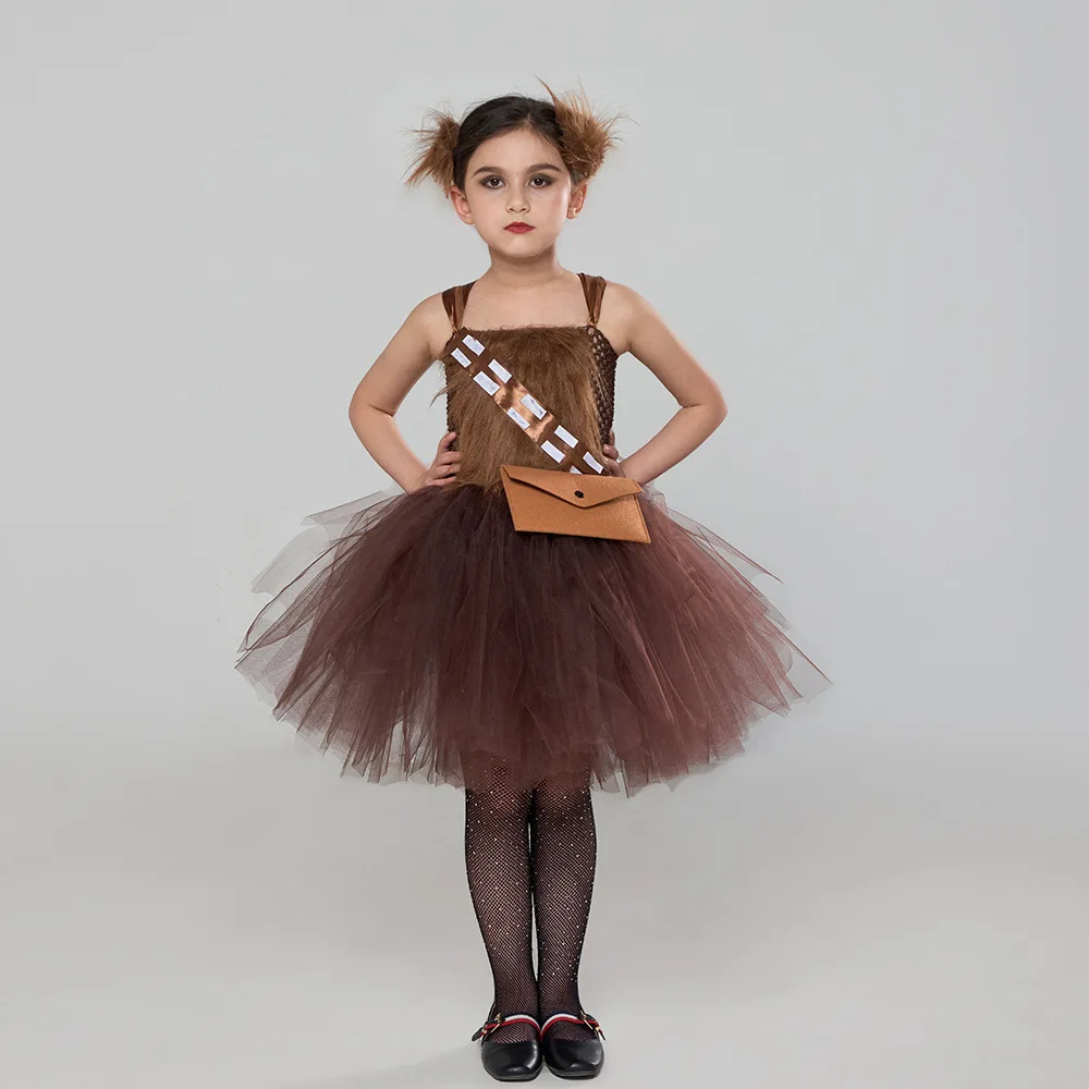 2024 New Chewbacca Children's Cosplay Costume Cos Wooki Girls' Festival Performance Dress Halloween Party Dress Set