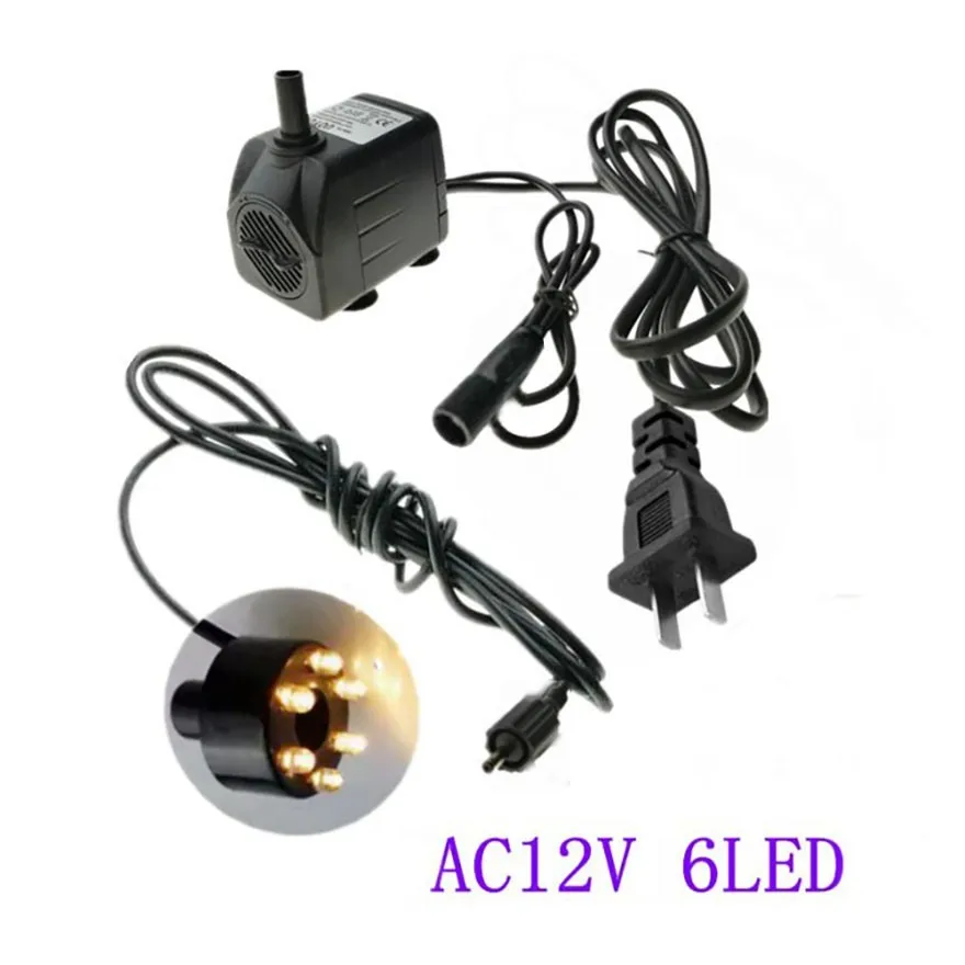 

Submersible Water Pump with 6 LED 10W Lights for Fountain Pool Garden Pond Tank