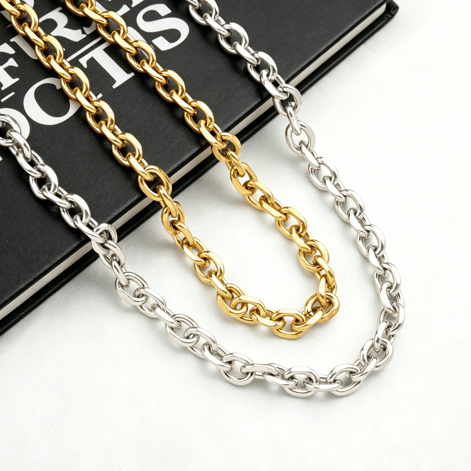 waterproof Fashion Stainless Steel Men's necklace Plated Polished Edge Oval Rolo Cable Chain Link  for Men Necklaces Wholesale