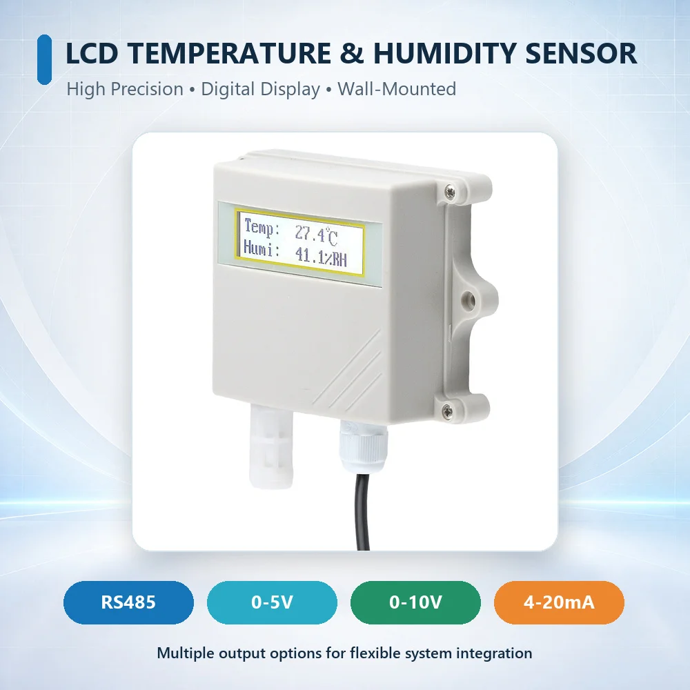 High Precision RS485 Analog LCD Temperature Humidity Sensor 0-5V 0-10V 4-20mA Digital Display Transmitter with 1M Cable