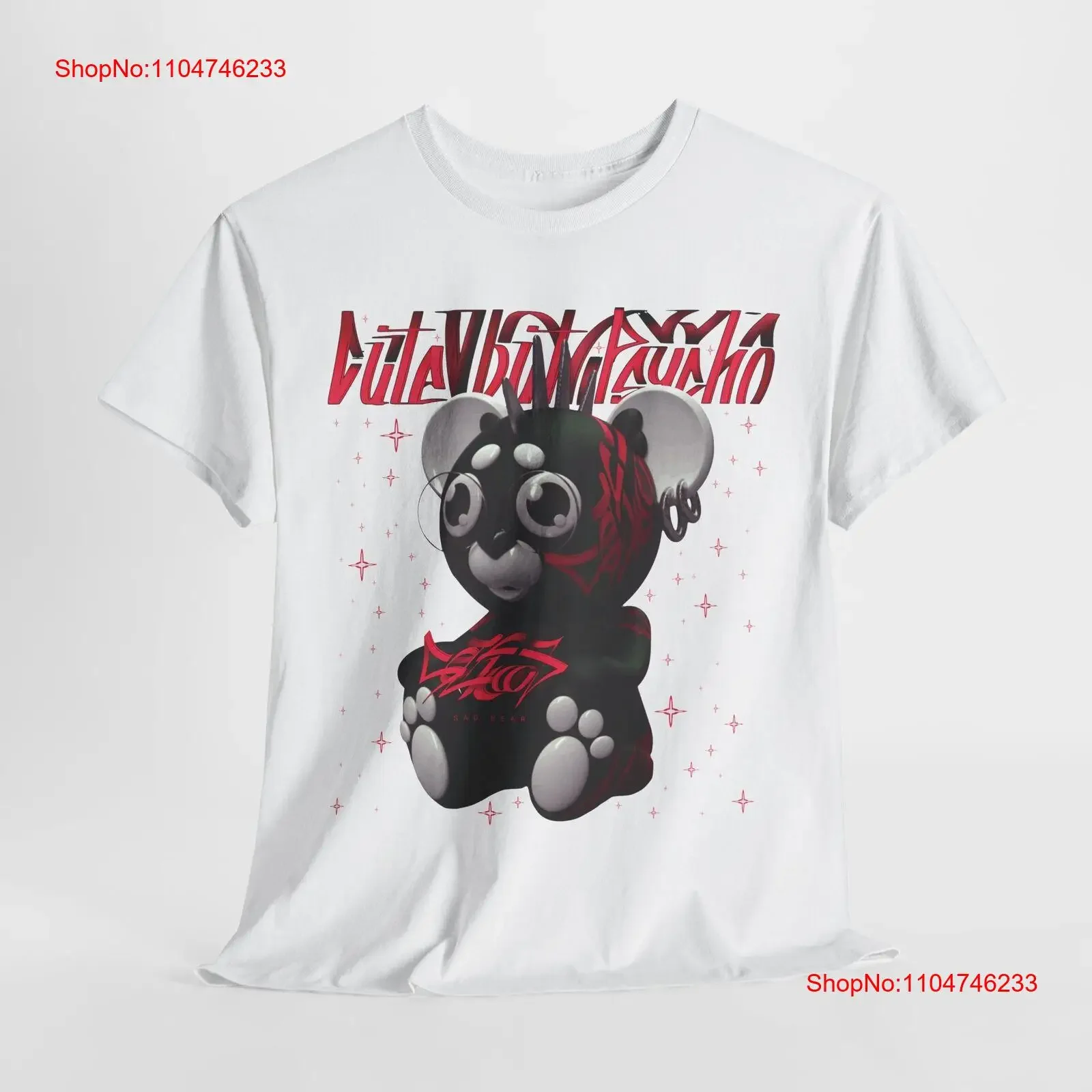 Camiseta elegante para hombre con oso graffiti negro y rojo con lindo pero psicópato vintage lavado transpirable estirado unisex