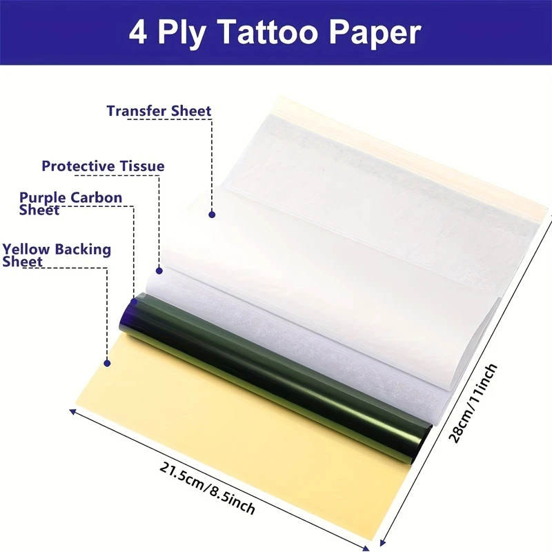 100 folhas tamanho a4 papel de transferência de tatuagem estêncil papel de cópia papel térmico para máquina de transferência de tatuagem acessórios