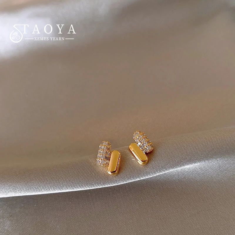 Mini pendientes con forma de línea paralela chapados en circonita con Micro incrustaciones de Color dorado de 18K, joyería de lujo para mujer, conjunto de accesorios