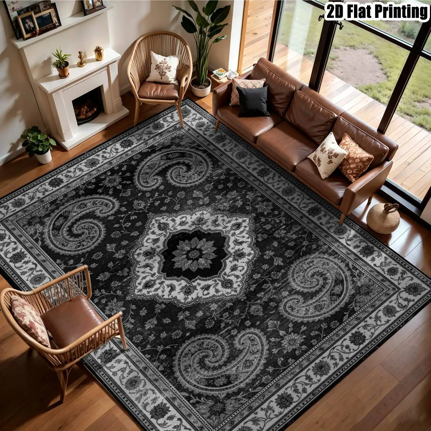 1Pc 2D Printed Carpet: Warm Brown-Gray Retro Floral, European-Style Home Decor Rug, Multi-Size, Machine Washable, Suitable for Entrance/Dining/Foyer/Study/Living Room/Bedroom