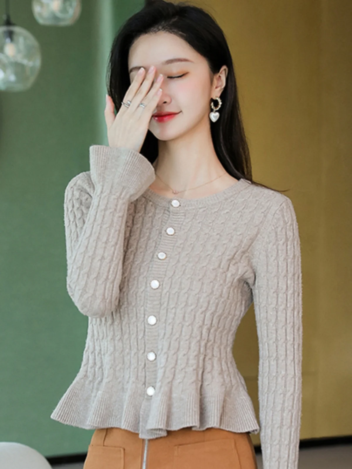 

Вязаный открытый кардиган с кружевной отделкой в стиле ретро, женская верхняя одежда Long Sve, теплый свитер на осень-зиму 2024, Jaet Base irt