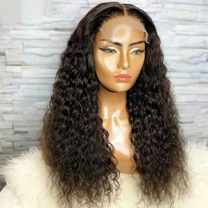 

Long Soft 26inch Natural Black Kinky Curly 180Density Lace Front Wig For Women BabyHair Heat Resistant Preplucked Daily