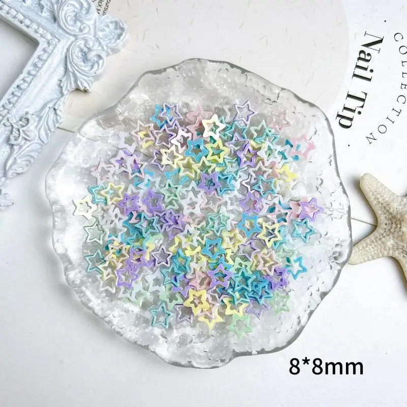 50Pcs Dopamine Colored Minimalist Stars Nail Charms Sparkling Hollowed-out Pentagram Resin Nail Art Decorations DIY Nails Parts