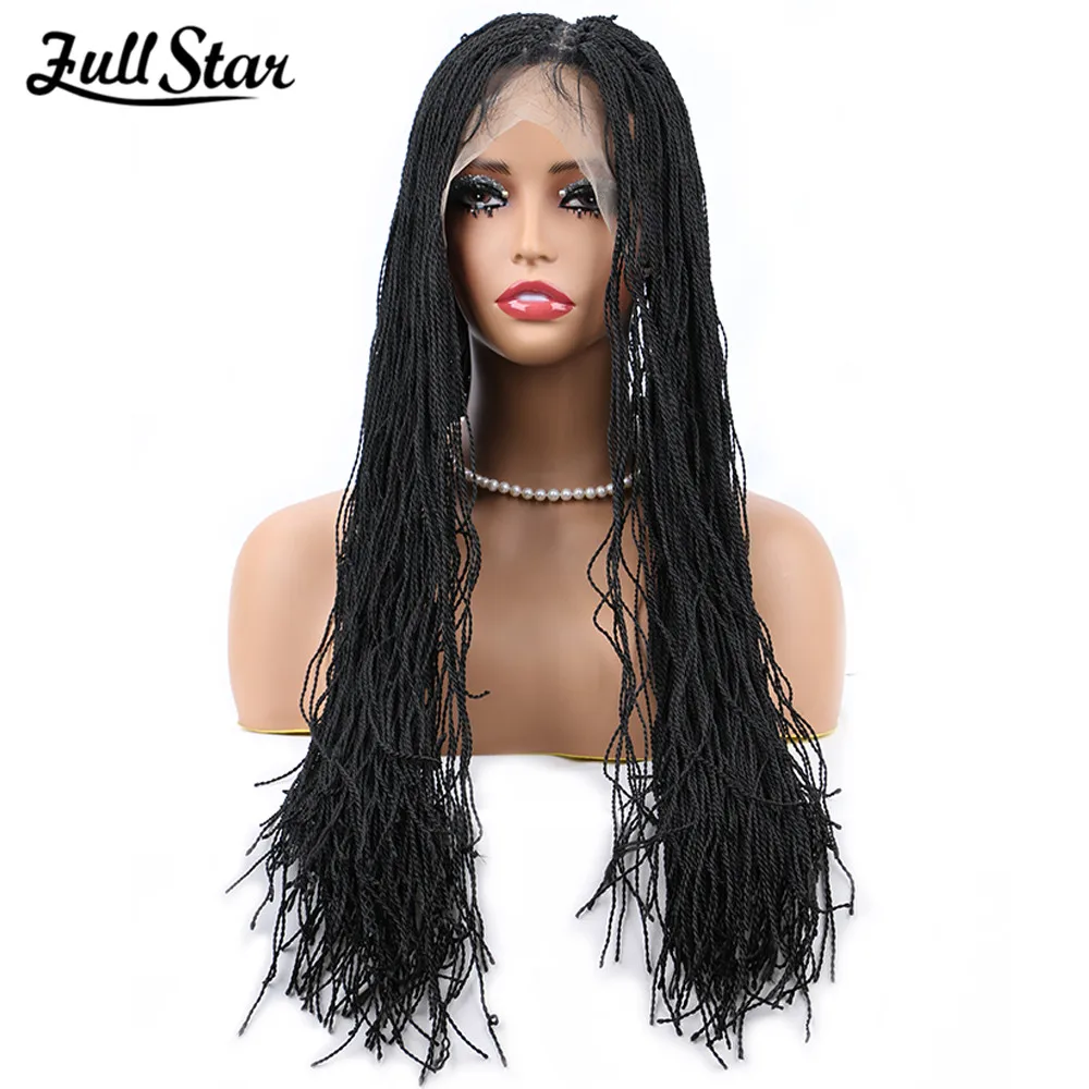 Full Star Senegalese Twist Lace Front Square Knotless Locs Wigs With Baby Hair Straight for Black Women Loc Braid Wig Daily Use