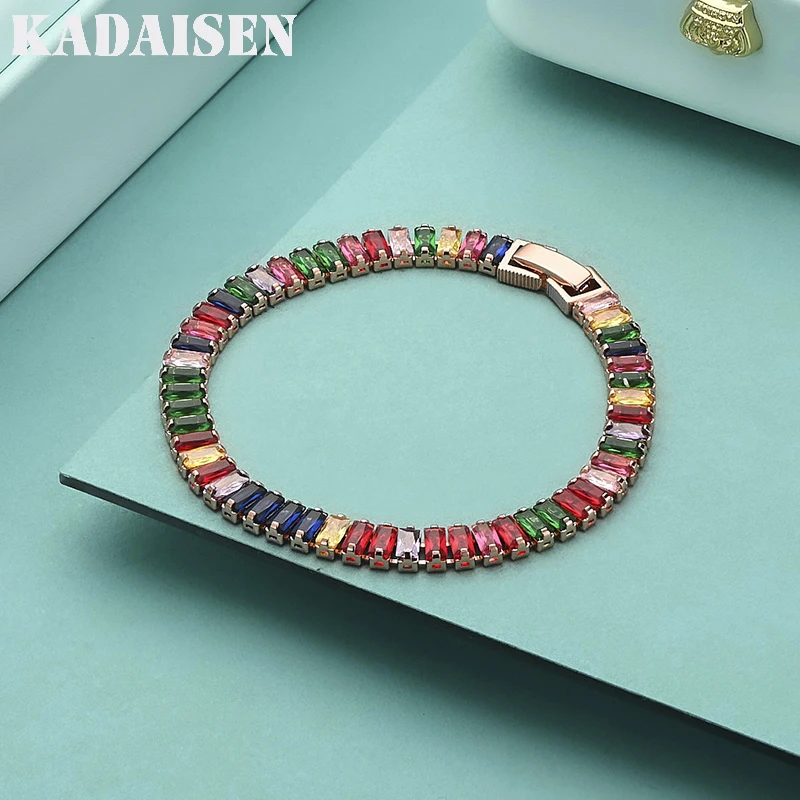 925 Sterling Silber Armband Kette, luxuriöser Farbkristall-Handschmuck für Frauen, Charm-Hochzeitsgeschenk, Mädchen-Party, 18 cm