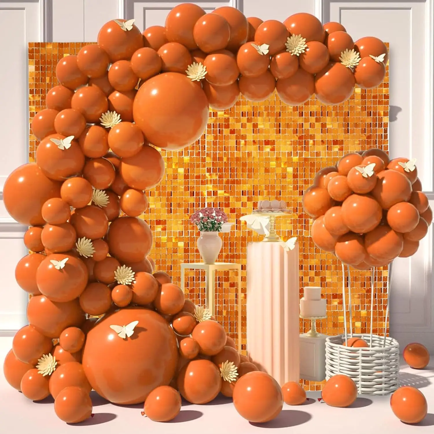 6X4FT Orange Shimmer Wall Backdrop Panels Sequin Wall Panel Background for Birthday Wedding New Year Halloween Party Backdrops