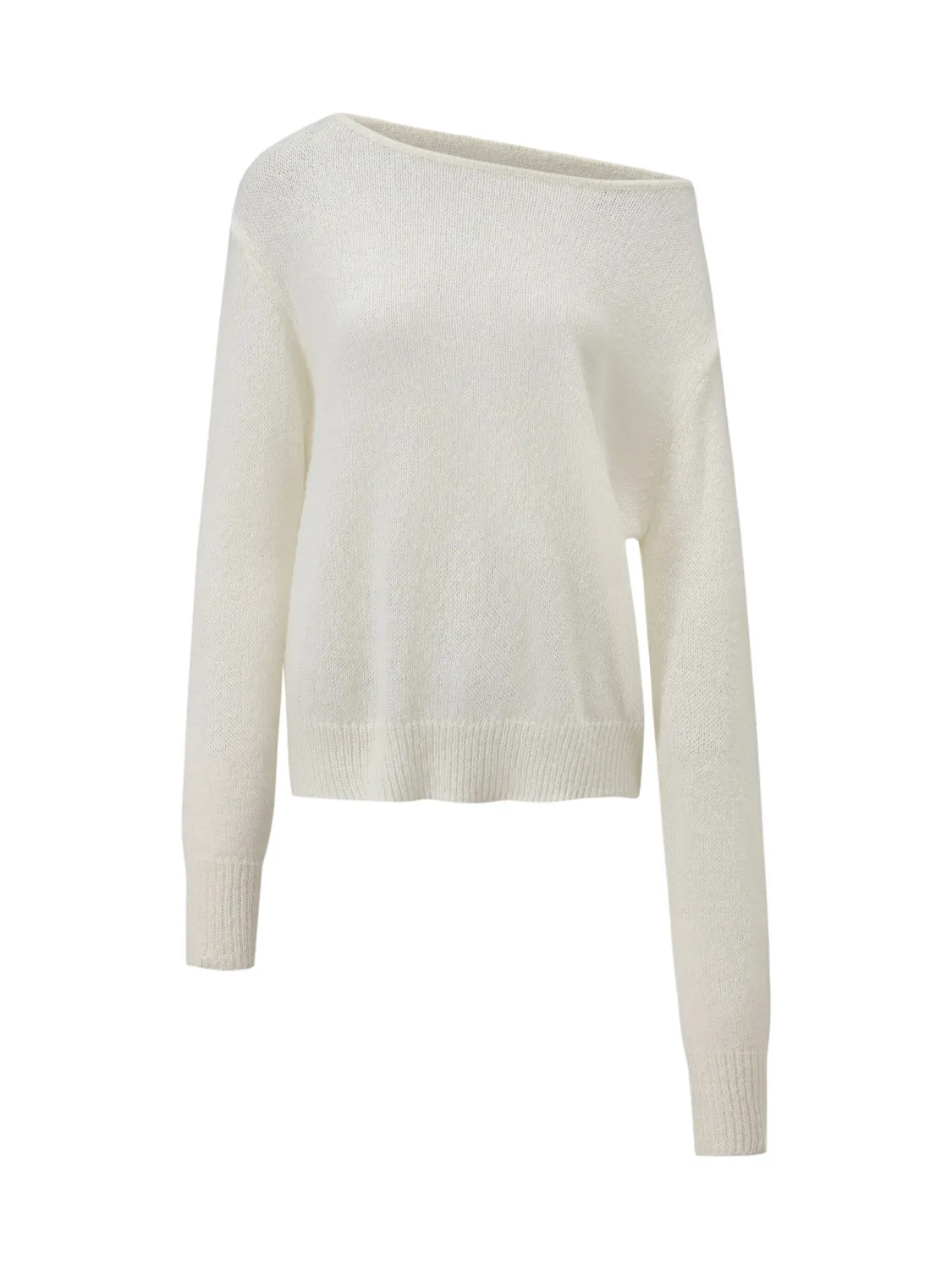 Ladies Casual Style Knitted Shoulder Bared Long Sleeve Loose Fit Soft Comfortable Sweater Top Elegant Gentle Slouchy Shoulder