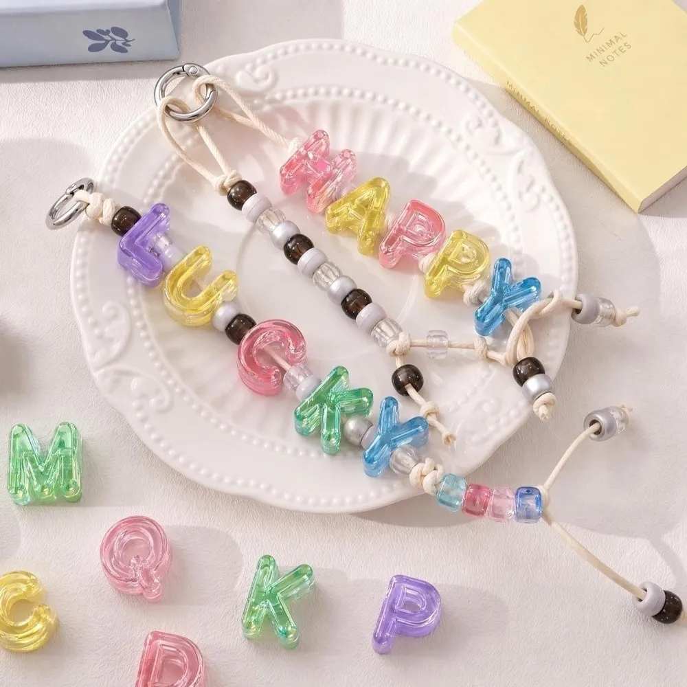 26PCS Marble Texture Acrylic Letter Beads Transparent Colored DIY Craft Beads Loose Bead Large Hole Name Bracelet Beads Necklace