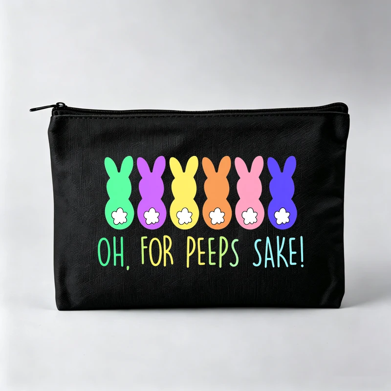 Rabbit Silhouette Print Makeup Bag with Slogan Style, Colorful Easter Cosmetic Pouch for Casual Use