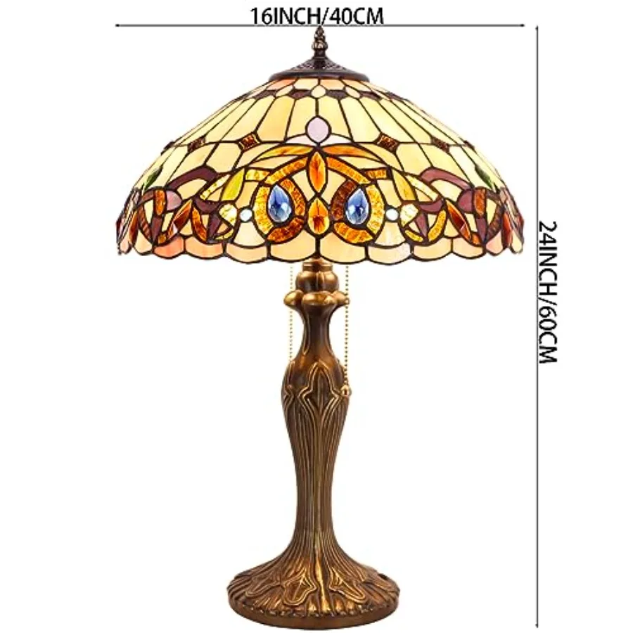 تيفاني نمط الجدول مصباح ملون الزجاج الملون الصفاء الفيكتوري أباجورة 16X16X24 بوصة مكتب ضوء مع قاعدة معدنية ديكو