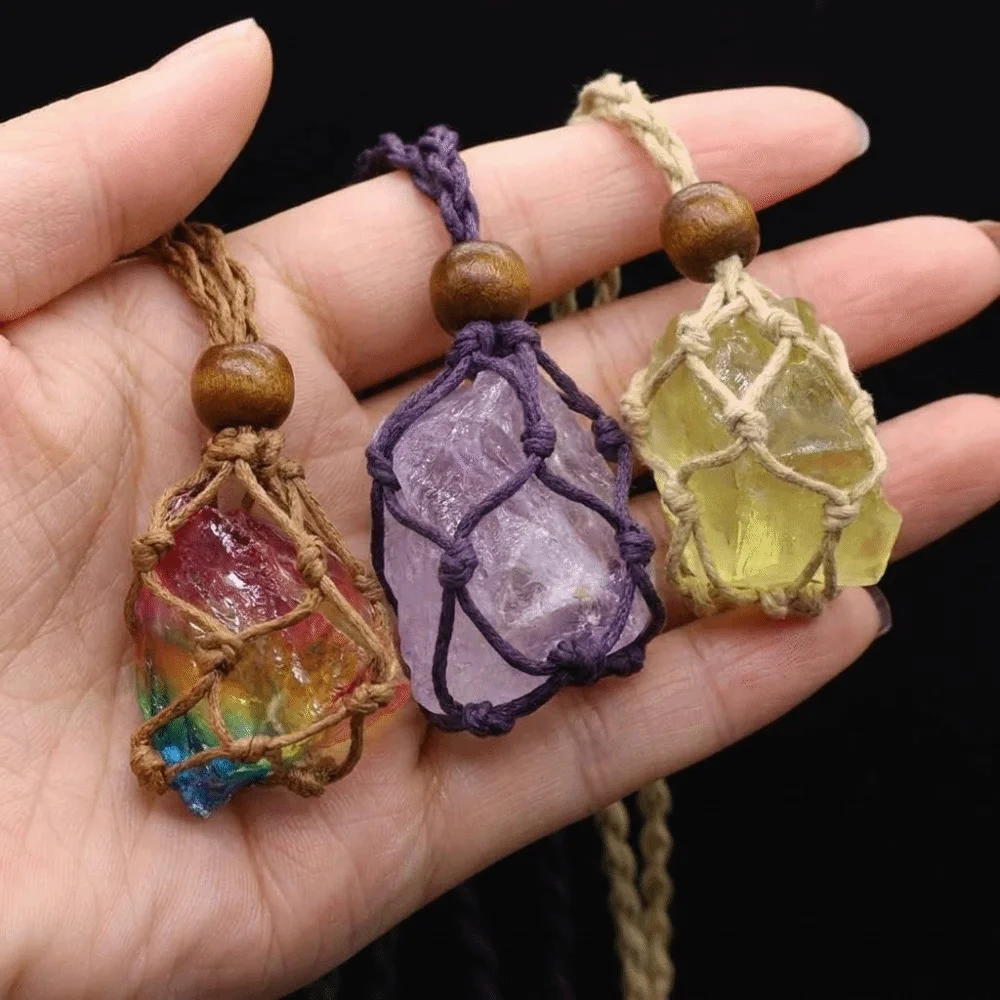 Handmade Healing Crystals Necklace Elegant Versatile Natural Stone Pendant Necklace Stackable Unique Rope Wrap Necklace