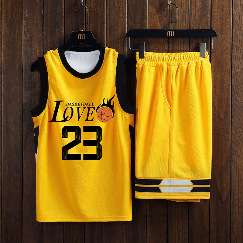 Summer Men\'s 23 Basketball Jersey Set Club Training Clothes Quick drying Breathable Mesh Material Tank Top Shorts Set