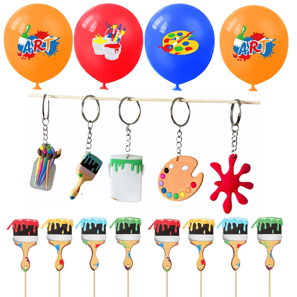 Art Paint Party Supplies Artist Birthday Decoration Splatter Palette Brush Keychain Painting Balloons Classroom Decorations