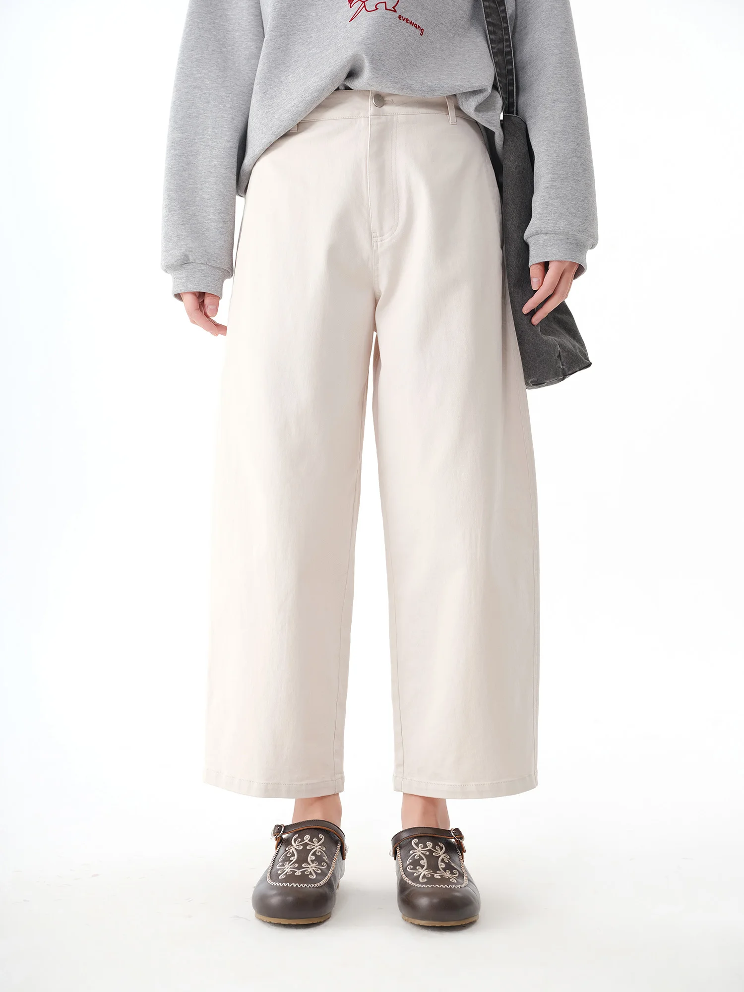 

Elevate High Waist Straight Leg Slant Pattern Women's Pants Comfortable Loose Fit Casual Cotton Trousers for Ladies