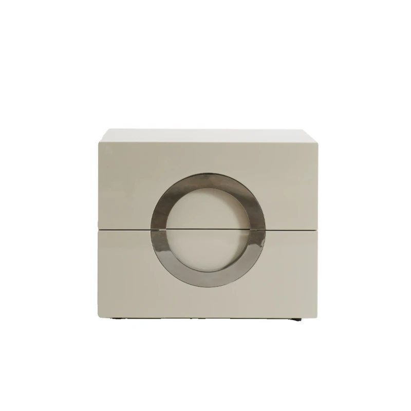 

Italian minimalist solid wood bedside table light luxury bright paint bedside table cream wind bedside storage cabinet