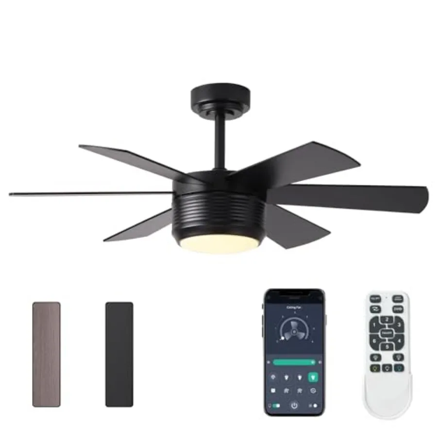 Ceilg Fan with Lights and Remote, 6 Blade App Control Timer Reversible Stepless Brightness and Color Temperature Outdoor Wood C