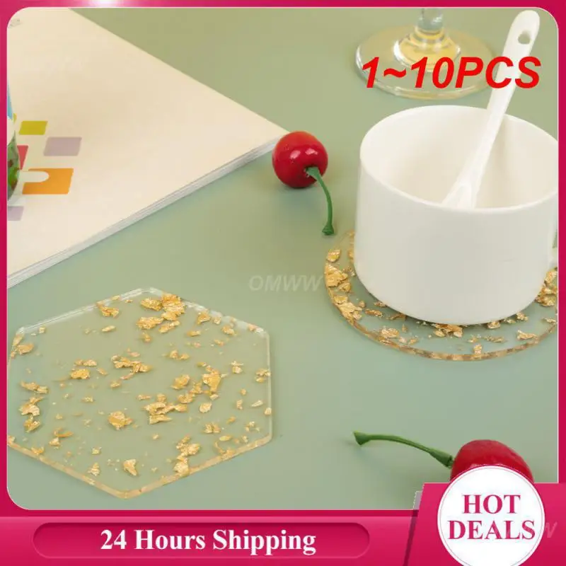 1~10PCS Cup Holder Gold And Silver Foil Anti-skid Table Mat Kitchen Table Decorative Coasters Luxury Acrylic Ins Coaster