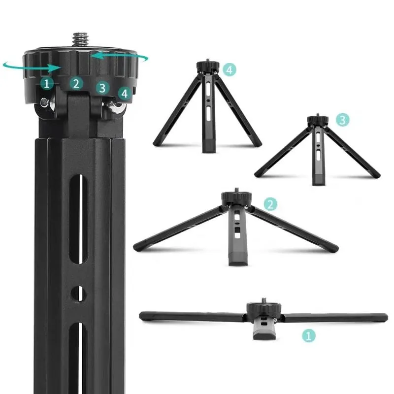 Photography Mini Metal Tripod Aluminum Alloy Desktop Stand Tripod with 1/4 inch Screw for DSLR ILDC Camera Camcorder Projector